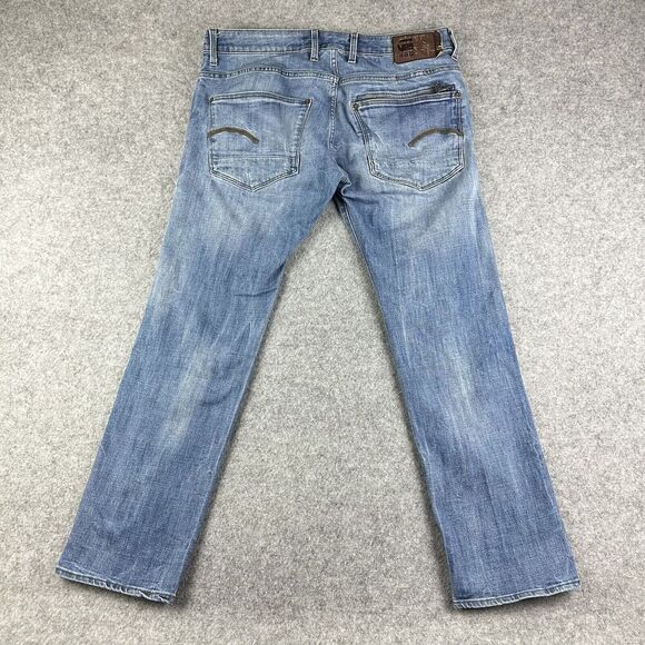 G-Star Raw Attacc Slim Straight Jeans Mens 34 Blue Medium Wash Button Fly Preppy - Picture 1 of 16